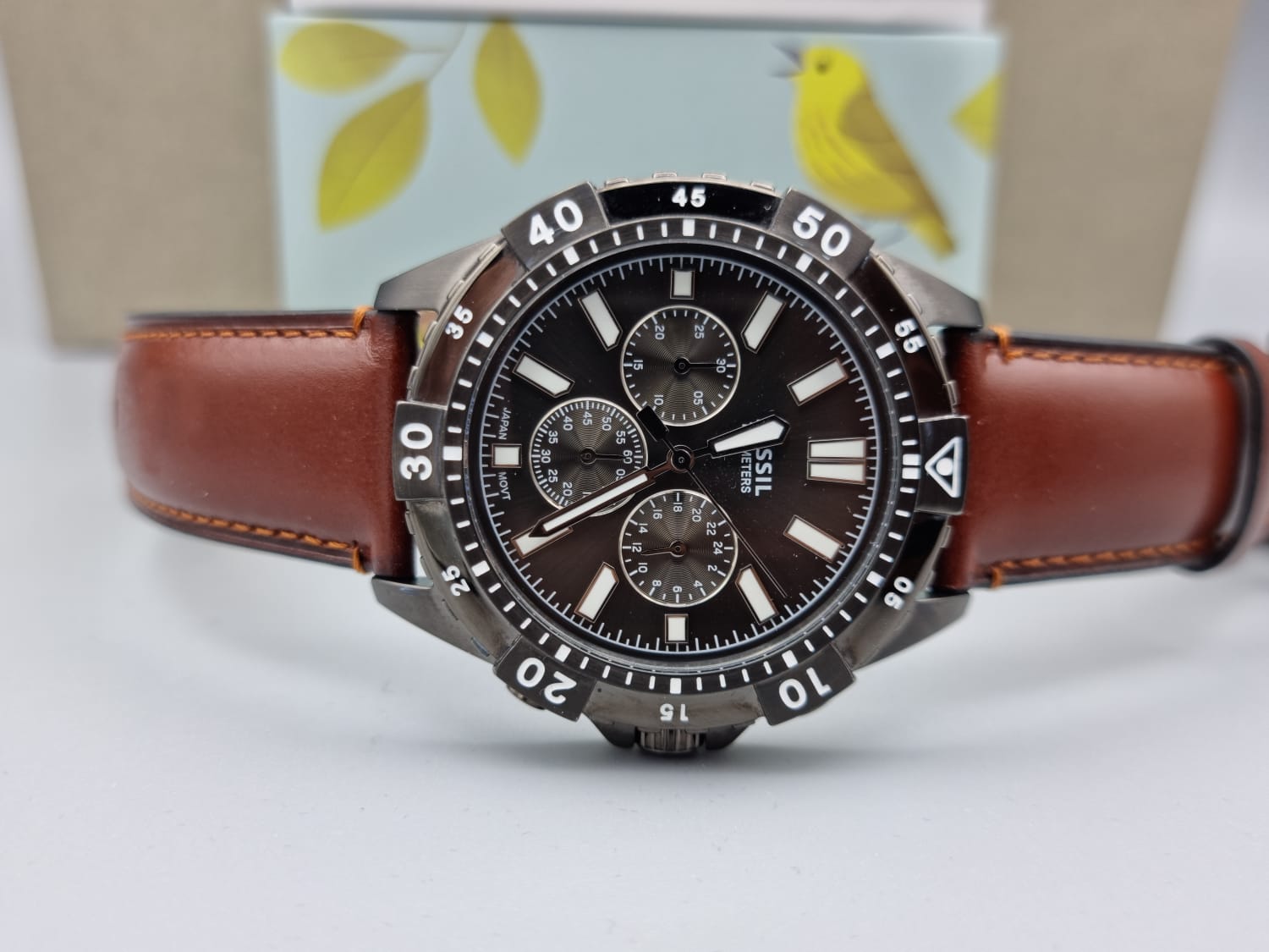 Fossil Garrett Chronograph Grey Dial Brown Leather Strap Watch for Men - FS5770 Watches Fossil   