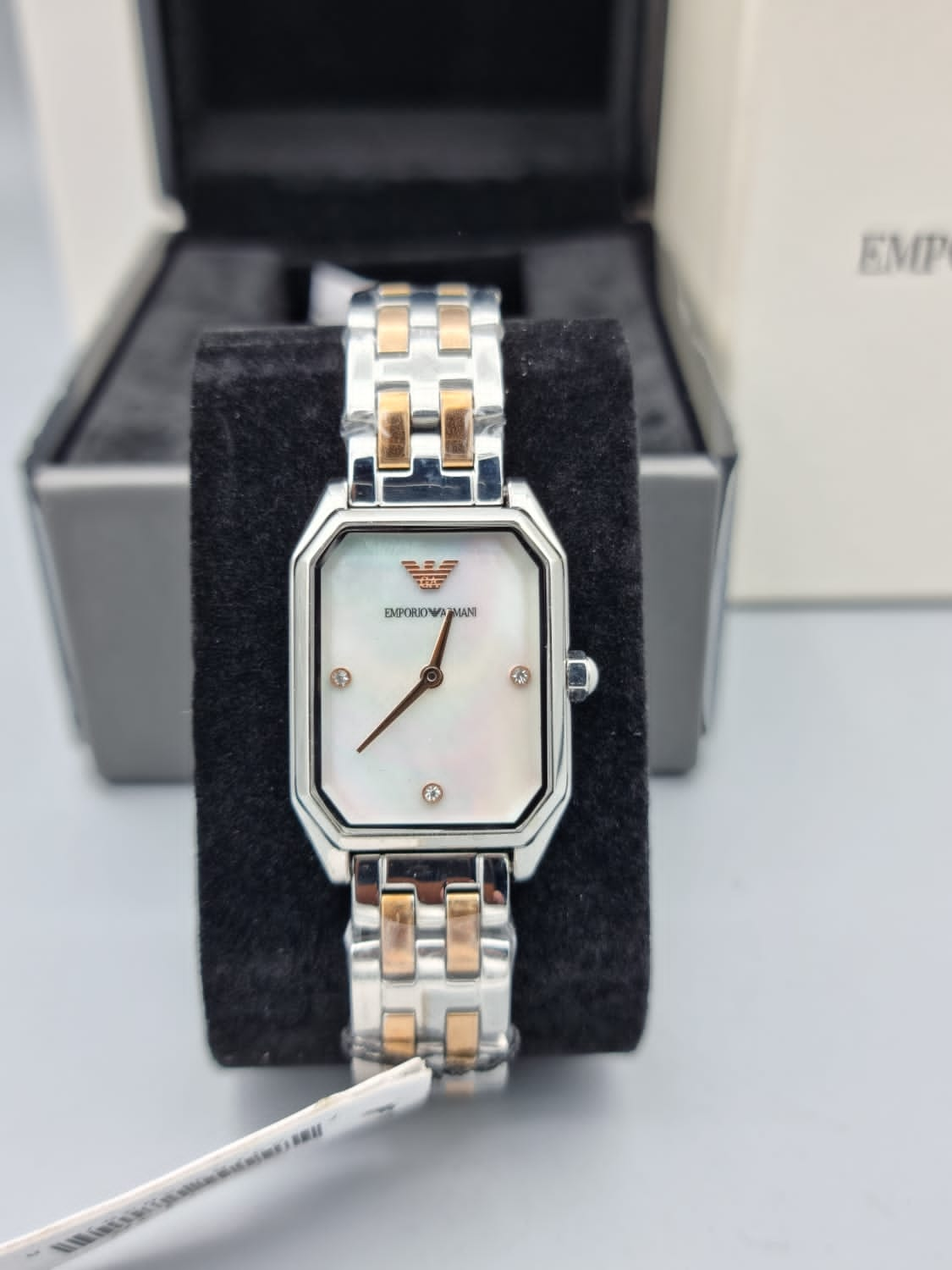 Emporio Armani Gianni T Bar Mother of Pearl Dial Two Tone Stainless Steel Strap Watch For Women - AR11146 Watches Emporio Armani   