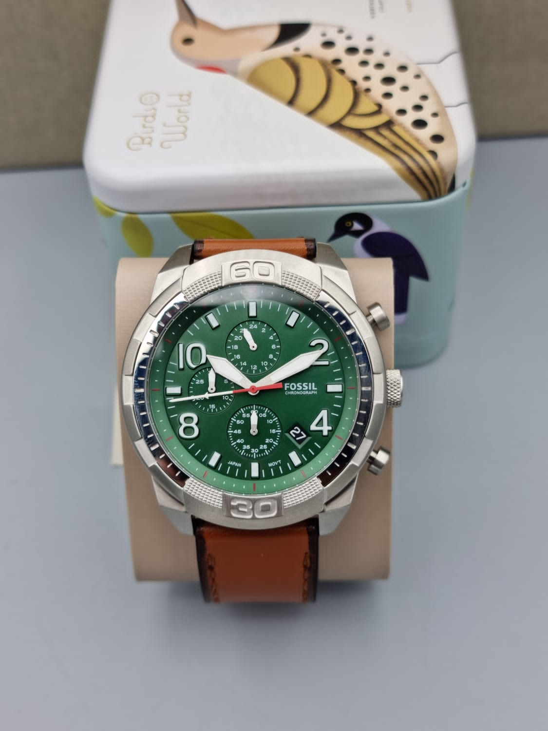 Fossil Bronson Chronograph Green Dial Brown Leather Strap Watch for Men - FS5738 Watches Fossil   