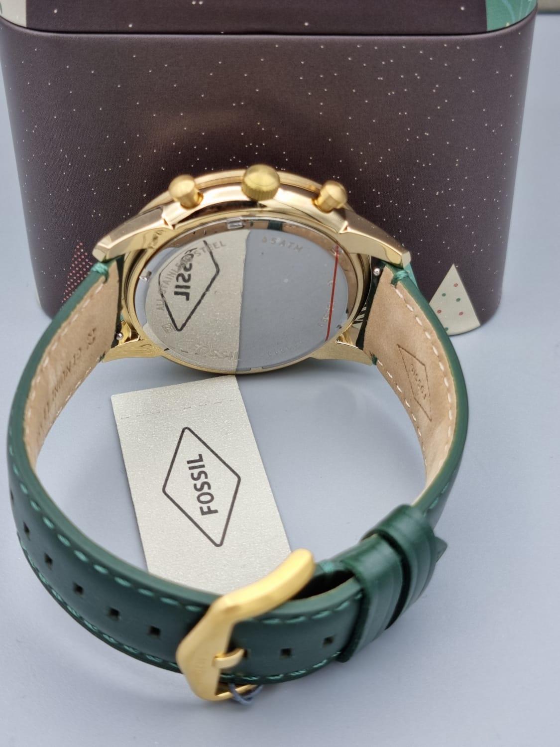 Fossil Townsman Chronograph Green Dial Green Leather Strap Watch for Men - FS5599 Watches Fossil   