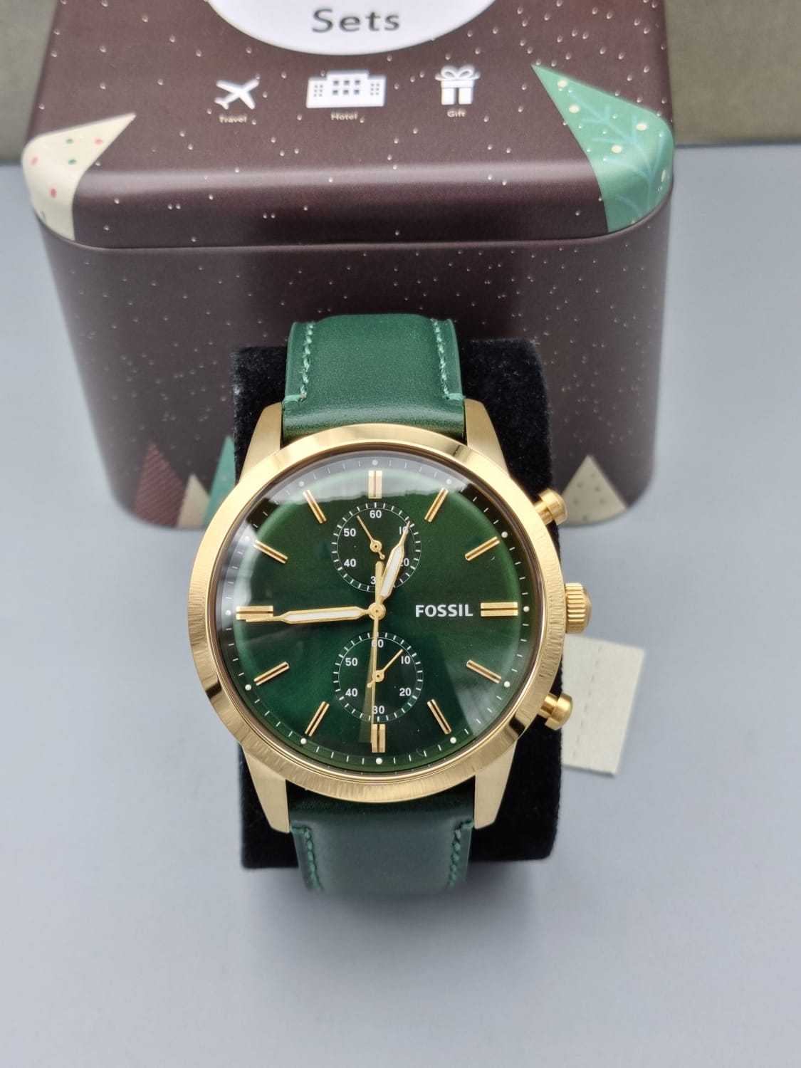 Fossil Townsman Chronograph Green Dial Green Leather Strap Watch for Men - FS5599 Watches Fossil   