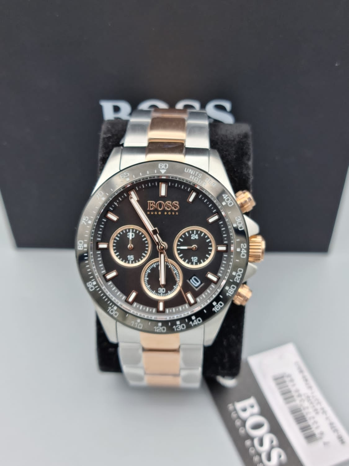 Hugo Boss Here Chronograph Black Dial Two Tone Steel Strap Watch for Men - 1513757 Watches Hugo Boss   