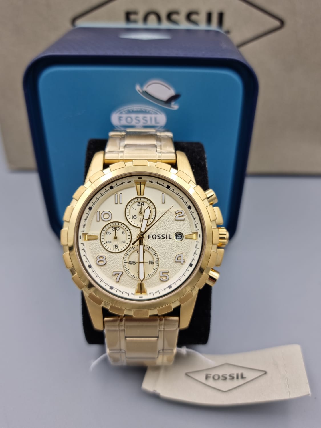 Fossil Dean Chronograph Champagne Dial Gold Steel Strap Watch for Men - FS4867 Watches Fossil   