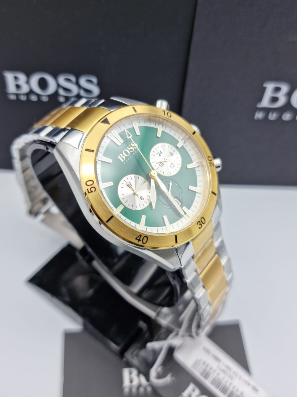 Hugo Boss Santiago Green Dial Two Tone Steel Strap Watch for Men - 1513872 Watches Hugo Boss   