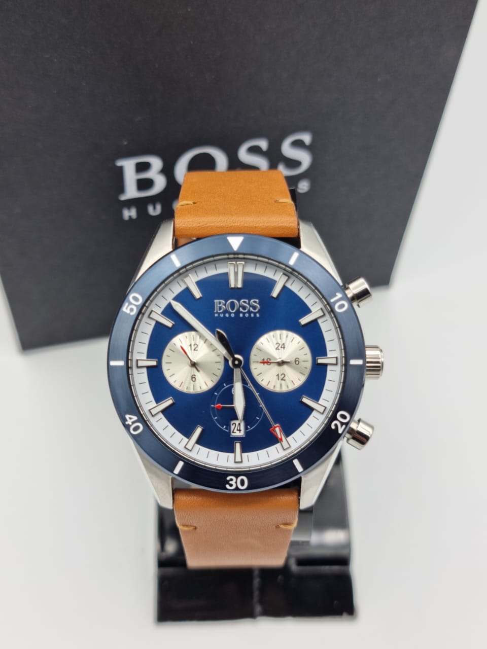 Hugo Boss Santiago Blue Dial Brown Leather Strap Watch for Men - 1513860 Watches Hugo Boss   