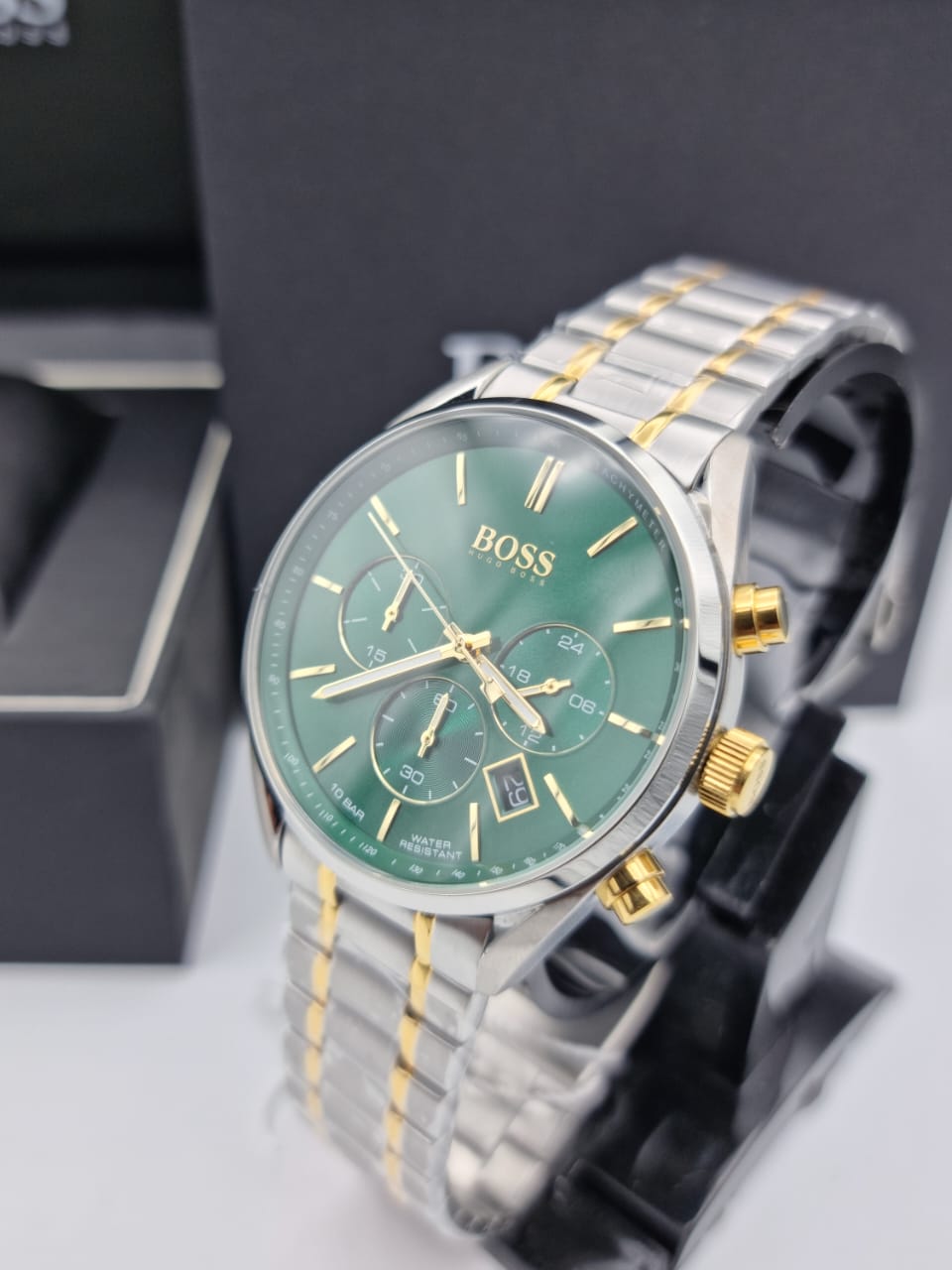 Hugo Boss Champion Green Dial Silver Steel Strap Watch for Men - 1513878 Watches Hugo Boss   