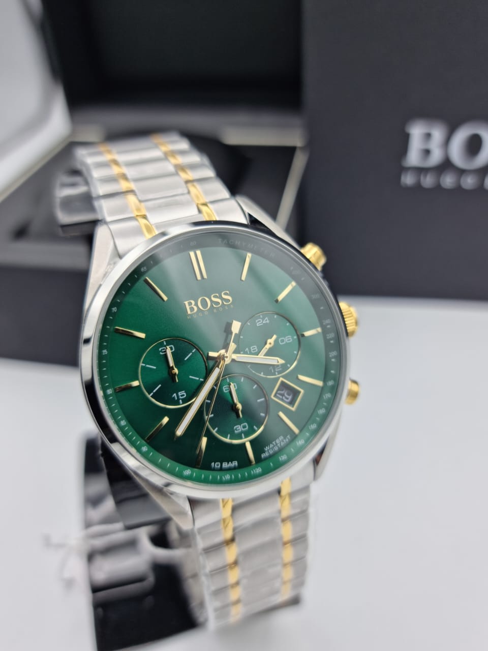 Hugo Boss Champion Green Dial Silver Steel Strap Watch for Men - 1513878 Watches Hugo Boss   