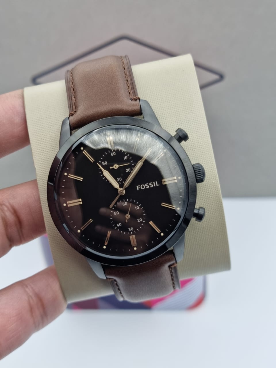 Fossil Townsman Chronograph Black Dial Brown Leather Strap Watch for Men - FS5437 Watches Fossil   