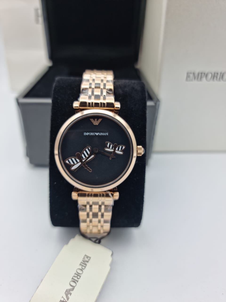 Emporio Armani Gianni T Bar Black DIal Rose Gold Stainless Steel Watch For Women - AR11206 Watches Emporio Armani   