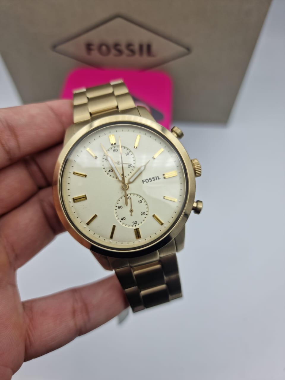 Fossil Townsman Chronograph White Dial Gold Steel Strap Watch for Men - FS5348 Watches Fossil   