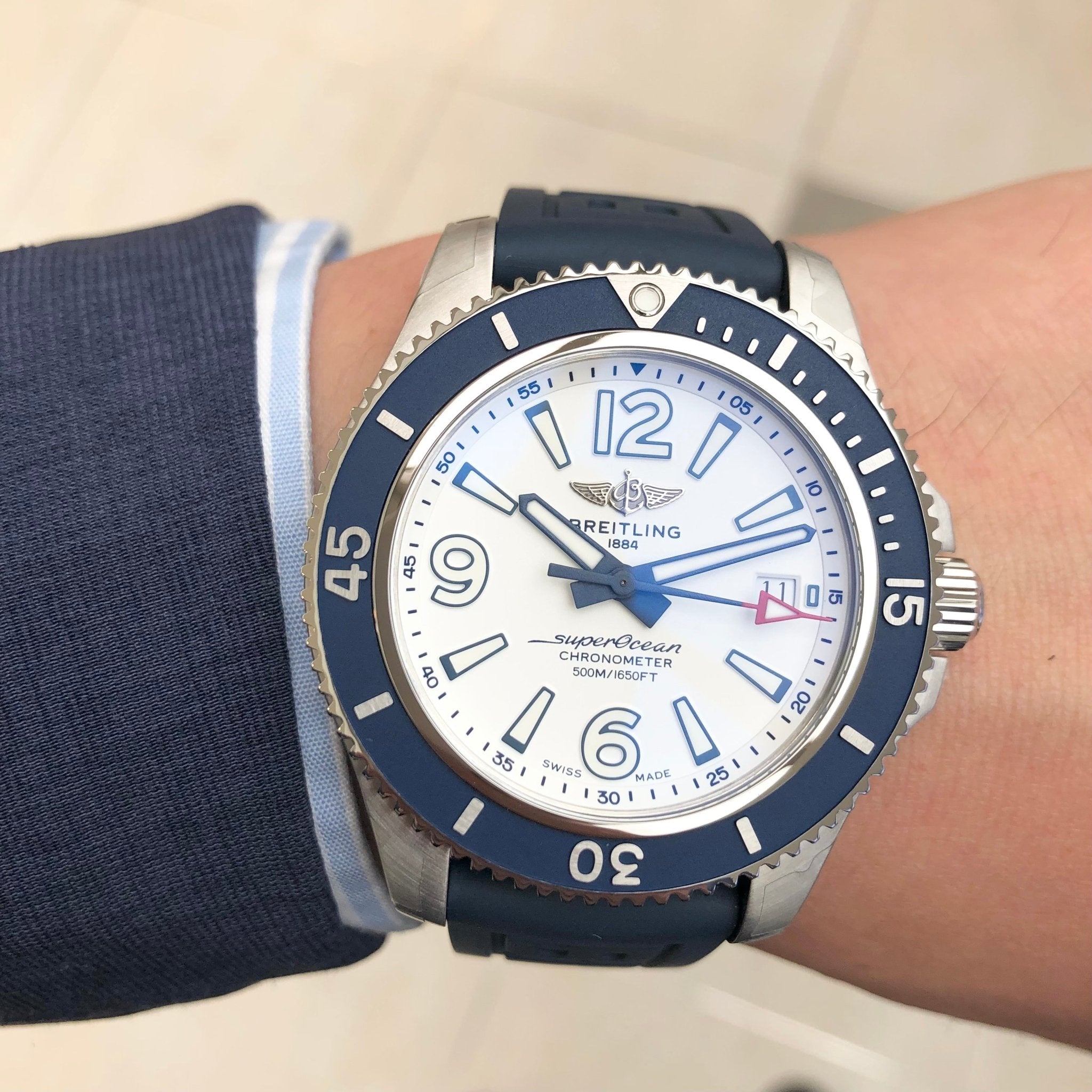 Breitling Superocean II Automatic 42mm White Dial Blue Rubber Strap Watch for Men - A17366D81A1S2 Watches Breitling   