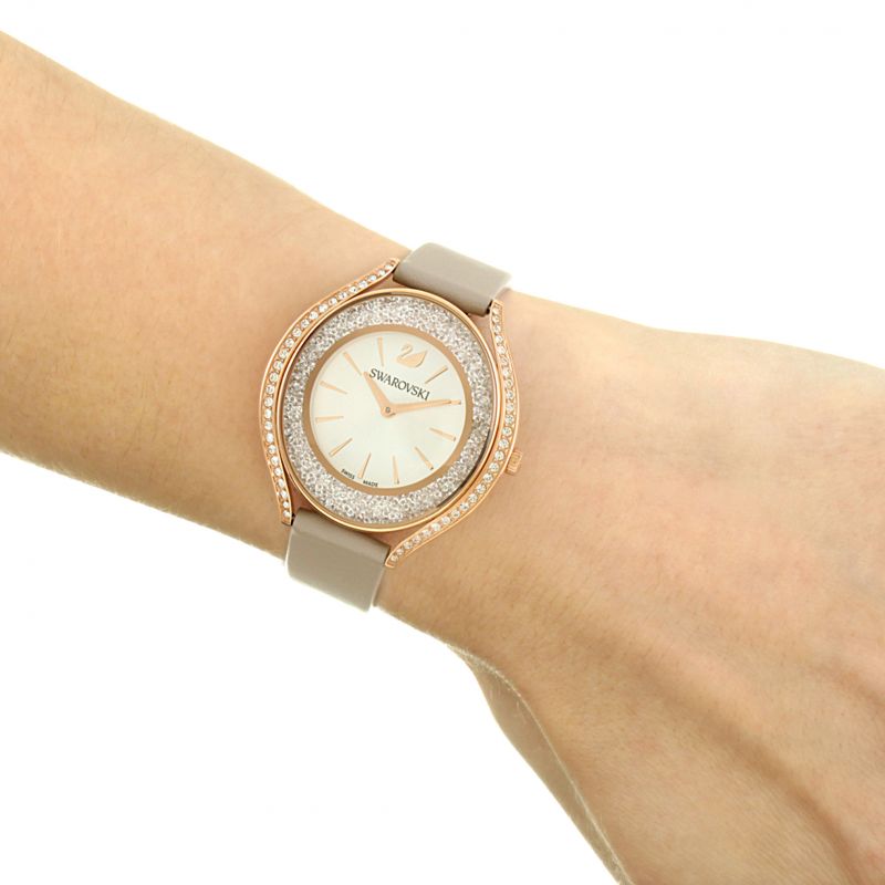 Swarovski Crystalline Aura Silver Dial Beige Leather Strap Watch for Women - 5519450 Watches Swarovski   