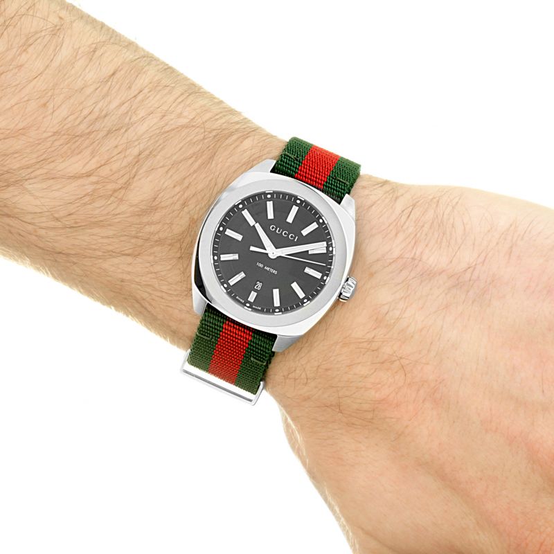 Gucci GG2570 Black Dial Green & Red Nylon Strap Watch For Men - YA142305 Watches Gucci   