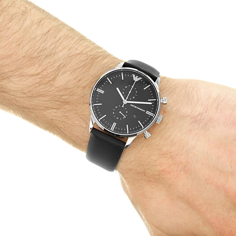 Emporio Armani Gianni Chronograph Black Dial Black Leather Strap Watch For Men - AR0397 Watches Emporio Armani   