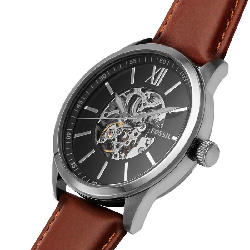 Fossil Flynn Automatic Black Dial Brown Leather Strap Watch for Men - BQ2270 Watches Fossil   