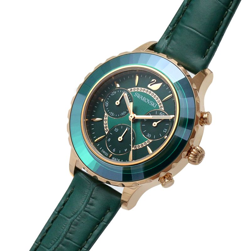 Swarovski Octea Lux Chrono Emerald Green Dial Green Leather Strap Watch for Women - 5452498 Watches Swarovski   