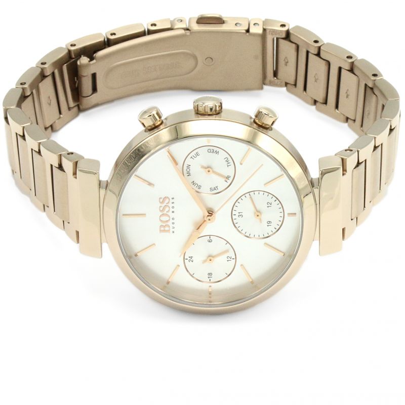 Hugo Boss Flawless Quartz White Dial Gold Steel Strap Watch for Women -1502531 Watches Hugo Boss   