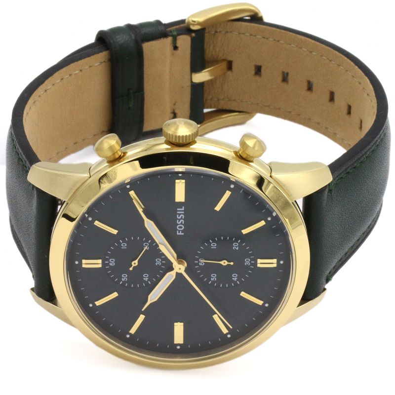 Fossil Townsman Chronograph Green Dial Green Leather Strap Watch for Men - FS5599 Watches Fossil   