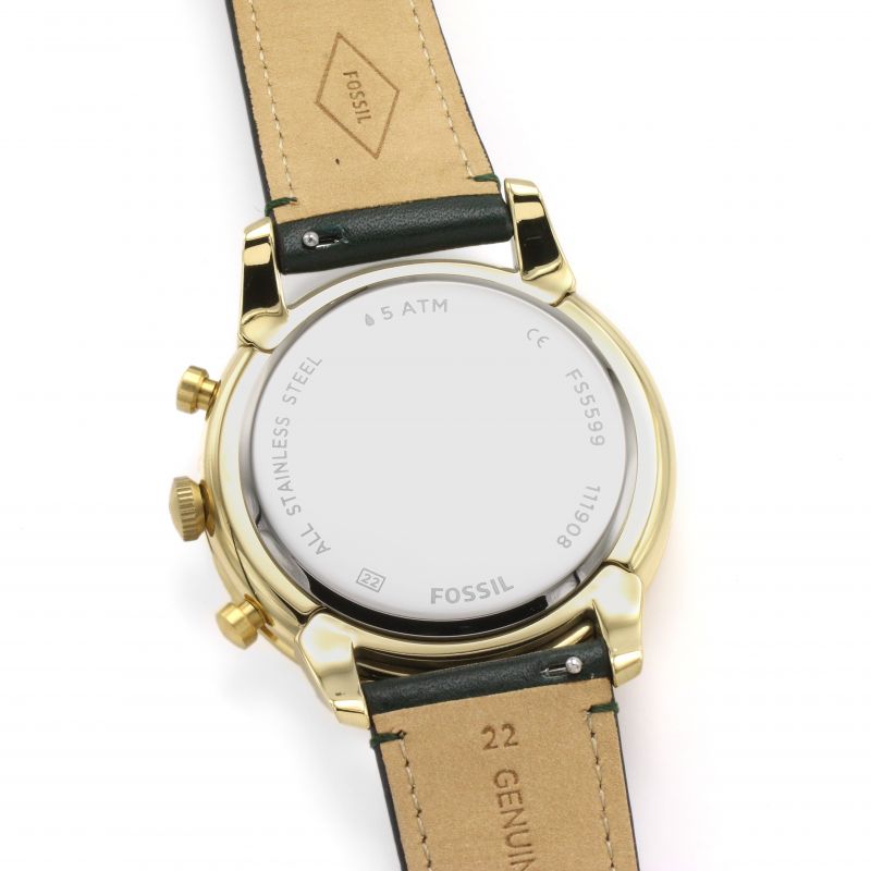 Fossil Townsman Chronograph Green Dial Green Leather Strap Watch for Men - FS5599 Watches Fossil   