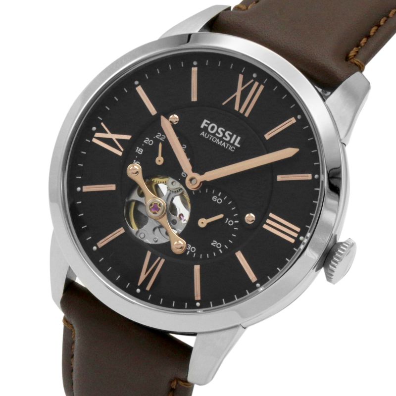 Fossil Townsman Automatic Black Dial Brown Leather Strap Watch for Men - ME3061 Watches Fossil   