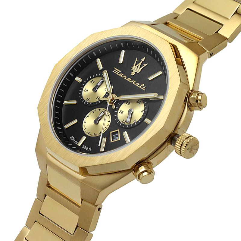 Maserati Stile 45mm Chronograph Black Dial Gold Stainless Steel Strap Watch For Men - R8873642001 Watches Maserati   