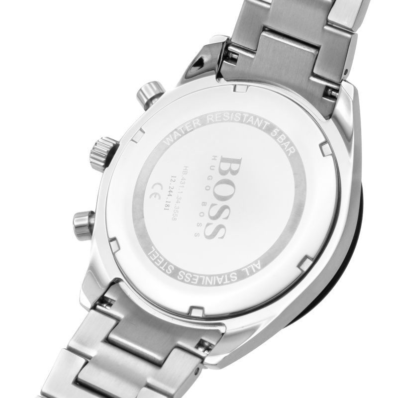 Hugo Boss Santiago Black Dial Silver Steel Strap Watch for Men - 1513862 Watches Hugo Boss   