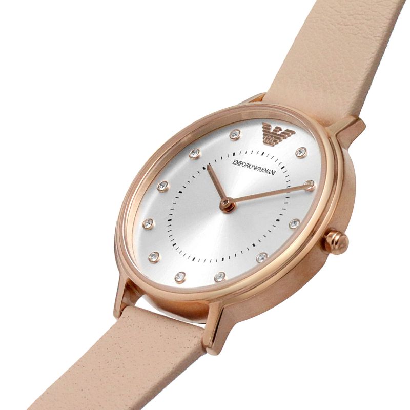 Emporio Armani Kappa Rose Gold & White Dial Beige Nude Leather Strap Watch For Women - AR2510 Watches Emporio Armani   