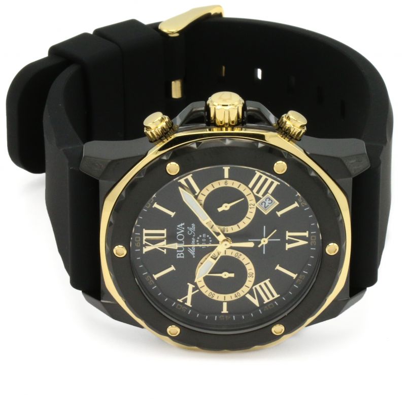 Bulova Marine Star Chronograph Black Dial Black Rubber Strap Watch for Men - 98B278 Watches Bulova   