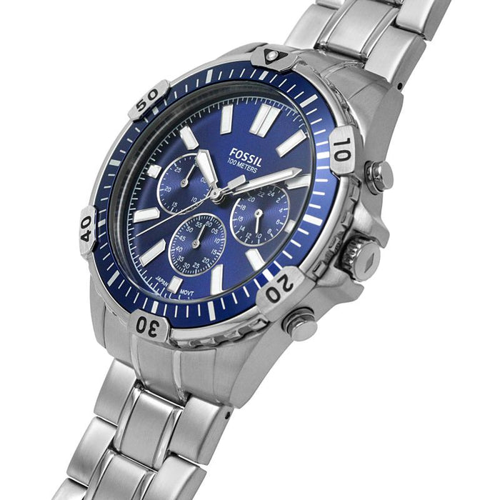 Fossil Garrett Chronograph Blue Dial Silver Steel Strap Watch for Men - FS5623 Watches Fossil   