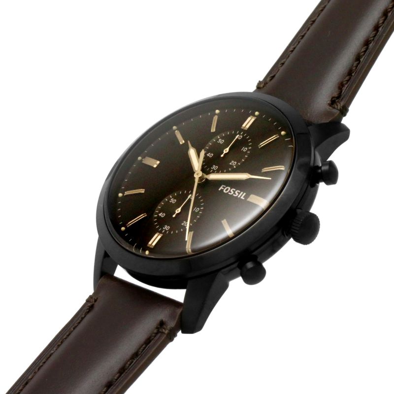 Fossil Townsman Chronograph Black Dial Brown Leather Strap Watch for Men - FS5437 Watches Fossil   