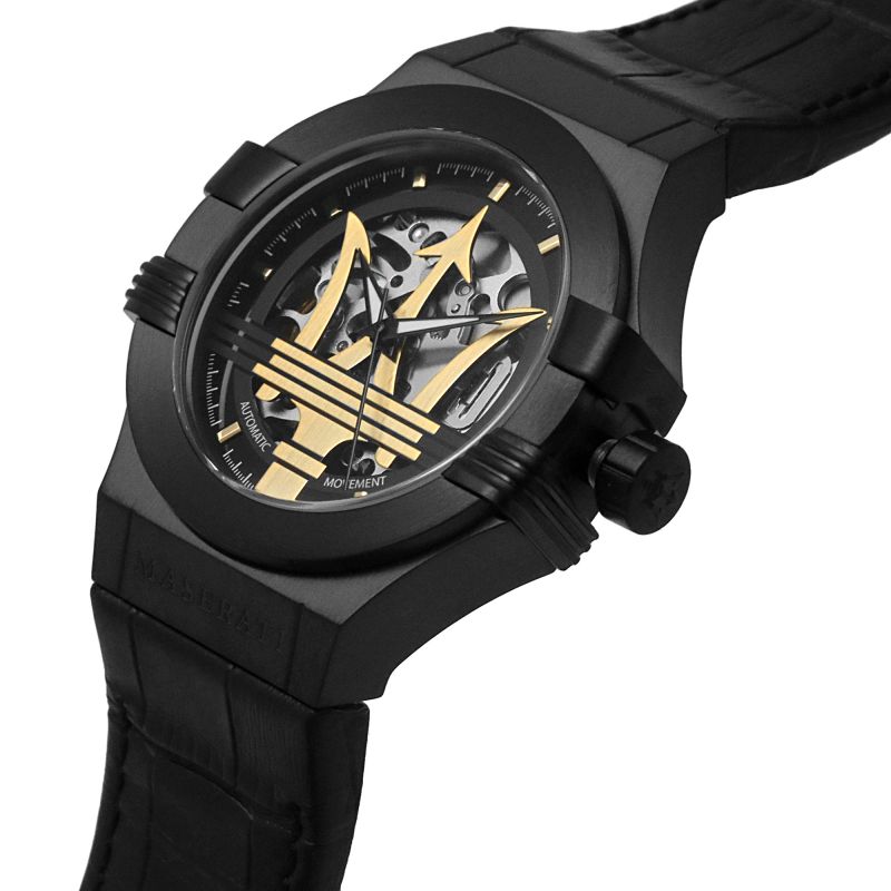 Maserati Potenza Skeleton Limited Edition Black Dial Black Leather Strap Watch For Men - R8821108027 Watches Maserati   