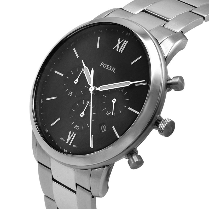 Fossil Neutra Chronograph Black Dial Silver Steel Strap Watch for Men - FS5384 Watches Fossil   