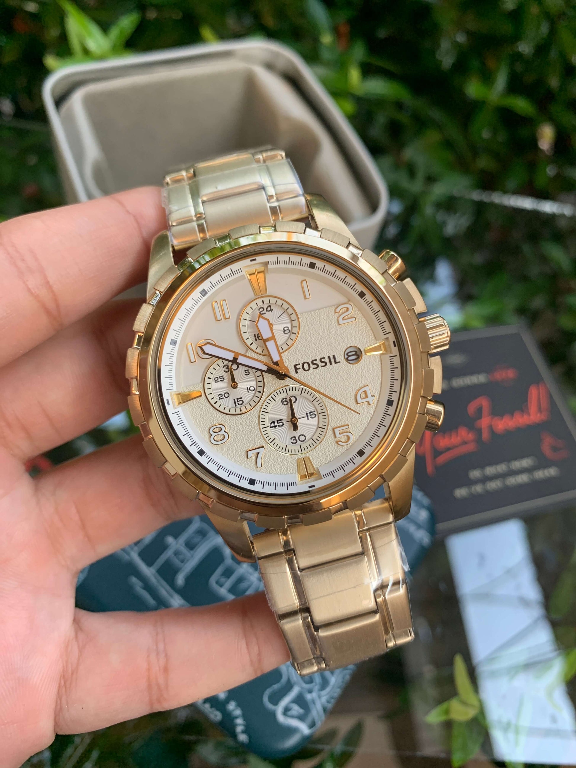 Fossil Dean Chronograph Champagne Dial Gold Steel Strap Watch for Men - FS4867 Watches Fossil   