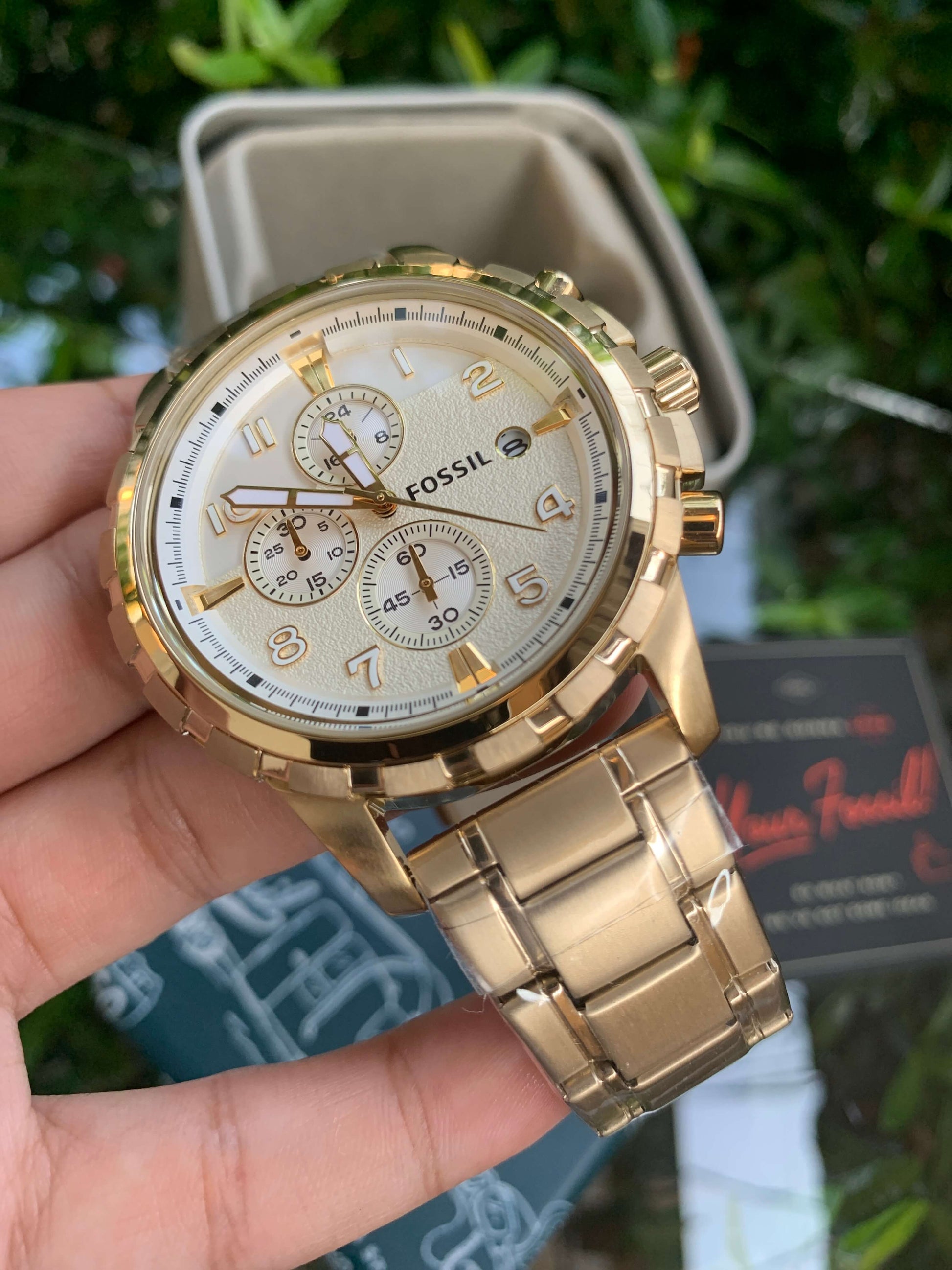 Fossil Dean Chronograph Champagne Dial Gold Steel Strap Watch for Men - FS4867 Watches Fossil   