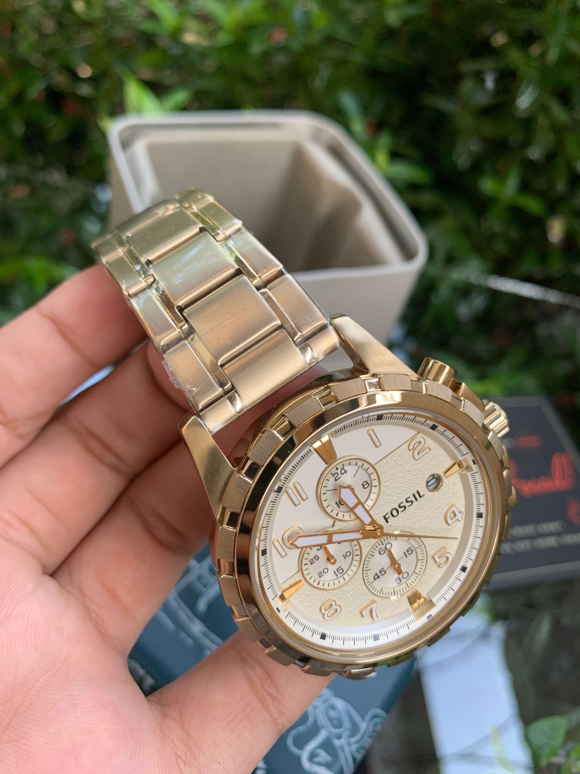 Fossil Dean Chronograph Champagne Dial Gold Steel Strap Watch for Men - FS4867 Watches Fossil   