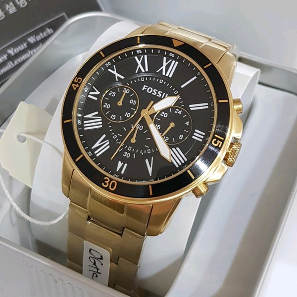 Fossil Inscription Automatic Black Dial Gold Steel Strap Watch for Men - FS5267 Watches Fossil   