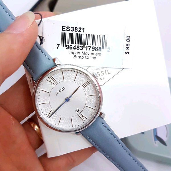 Fossil Jacqueline White Dial Light Blue Leather Strap Watch for Women - ES3821 Watches Fossil   