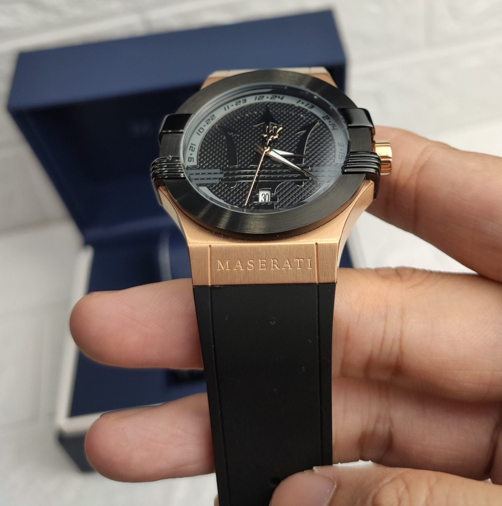 Maserati Potenza Black & Rose Gold Dial Black Rubber Strap Watch For Men - R8851108002 Watches Maserati   