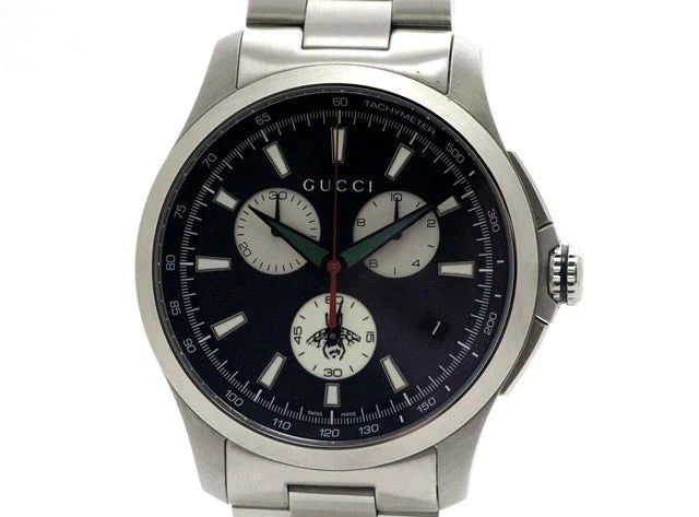 Gucci G-Timeless Chronograph Black Dial Silver Steel Strap Watch For Men - YA126267 Watches Gucci   