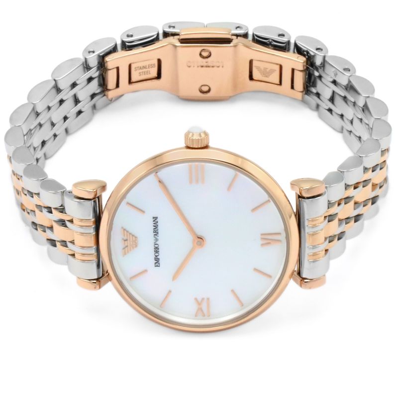 Emporio Armani T Bar Gianni Classic Mother Of Pearl Dial Two Tone Stainless Steel Watch For Women - AR1683 Watches Emporio Armani   