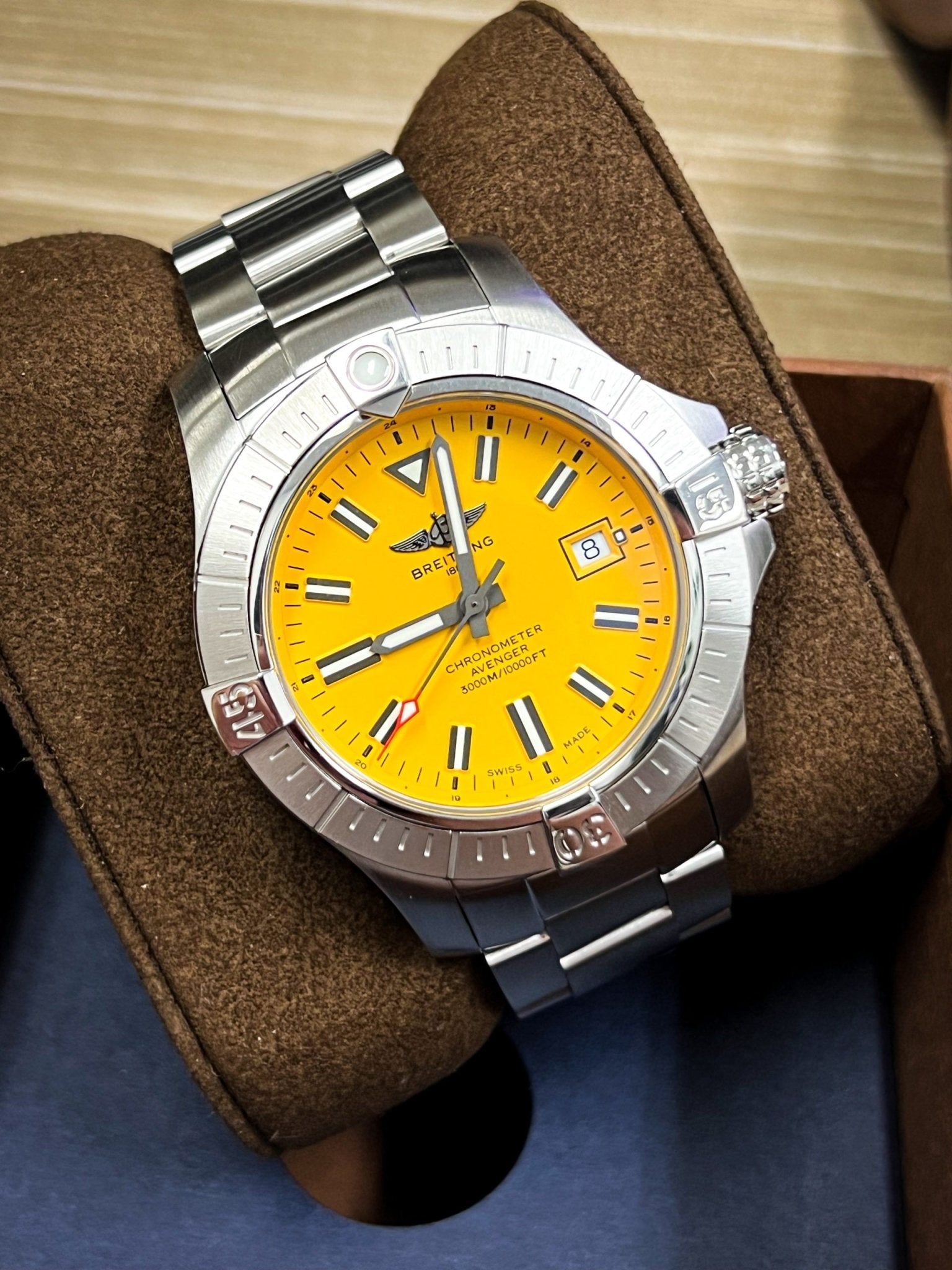 Breitling Avenger Automatic 45mm Seawolf Yellow Dial Silver Steel Strap Strap Watch for Men - A17319101/1A1 Watches Breitling   