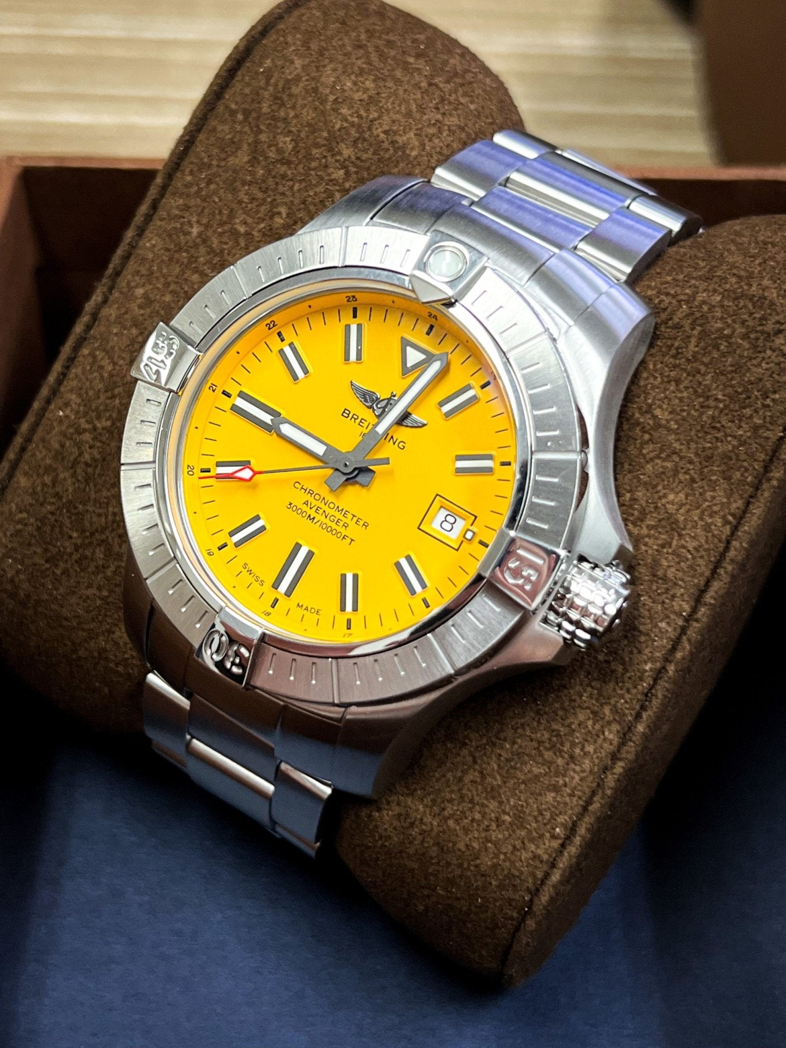 Breitling Avenger Automatic 45mm Seawolf Yellow Dial Silver Steel Strap Strap Watch for Men - A17319101/1A1 Watches Breitling   