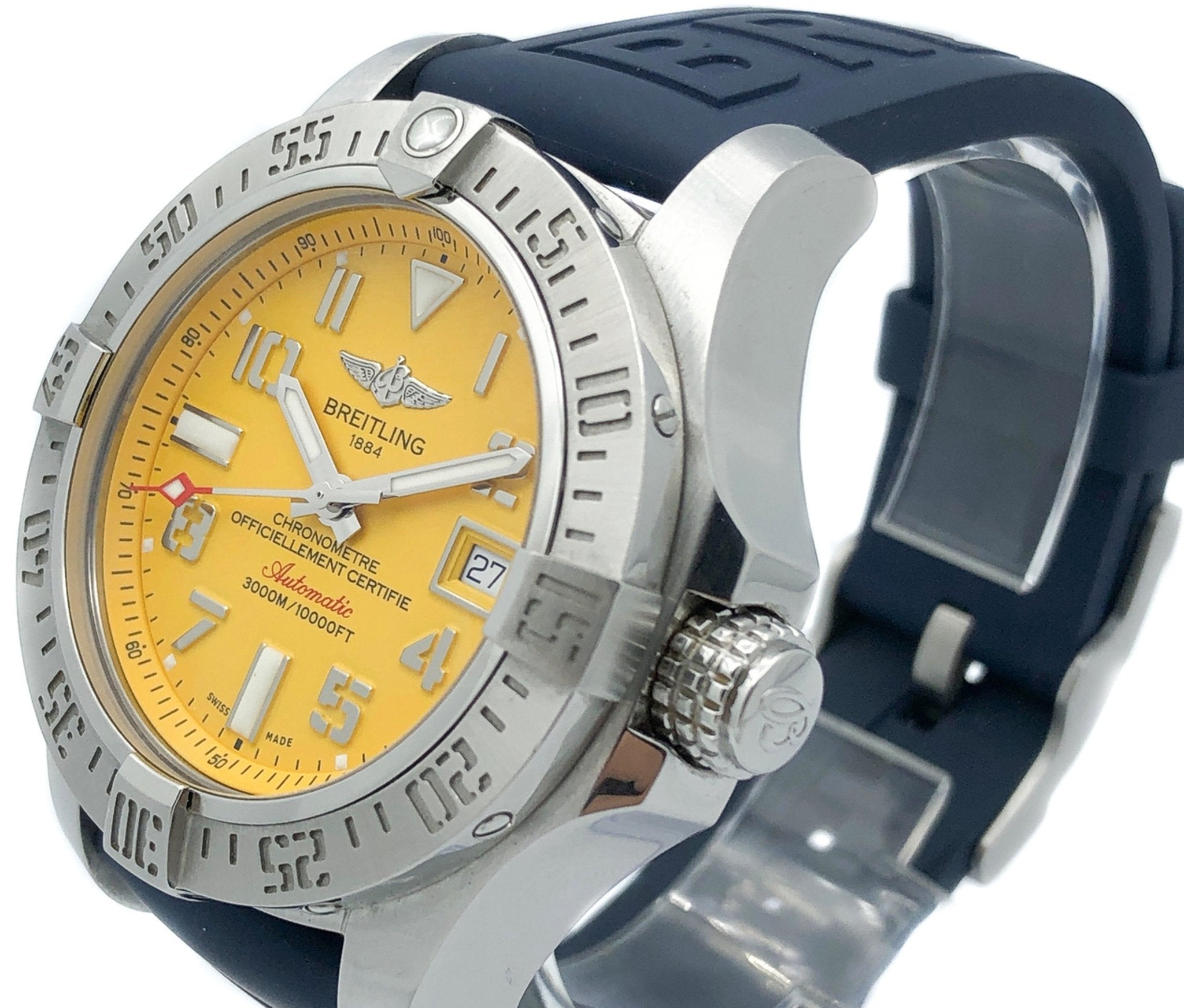 Breitling Avenger II Seawolf Yellow Dial Blue Rubber Strap 45mm Mens Watch - A1733110/I519/157S Watches Breitling   