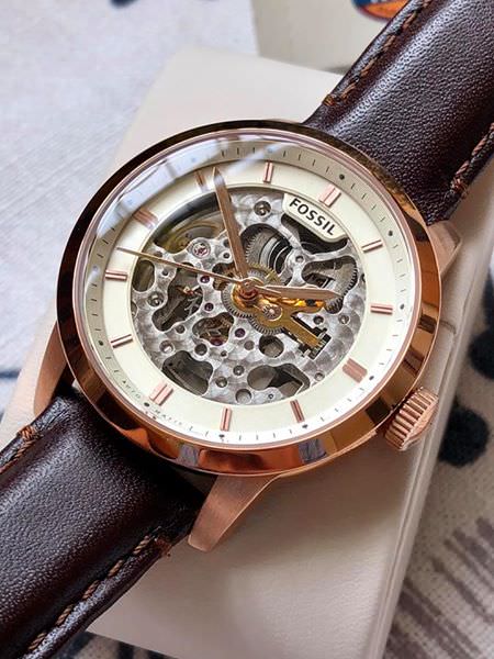 Fossil Townsman Automatic Skeleton White Dial Brown Leather Strap Watch for Men - ME3078 Watches Fossil   