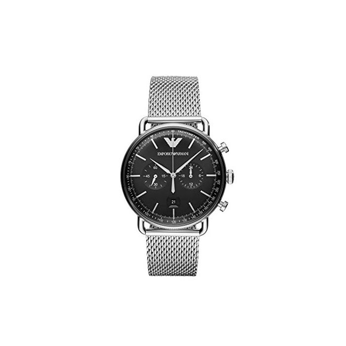 Emporio Armani Chronograph Black Dial Silver Mesh Bracelet Watch For Men - AR11104 Watches Emporio Armani   