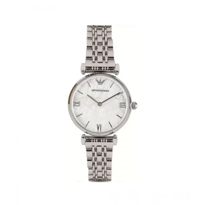 Emporio Armani Gianni T Bar White Marble Dial Stainless Steel Watch For Women - AR11170 Watches Emporio Armani   