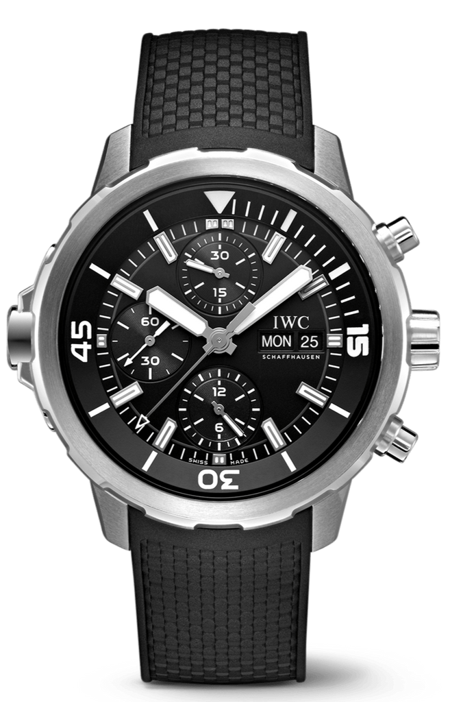 IWC Aquatimer Chronograph Black Dial Black Leather Strap Watch For Men - IW376803