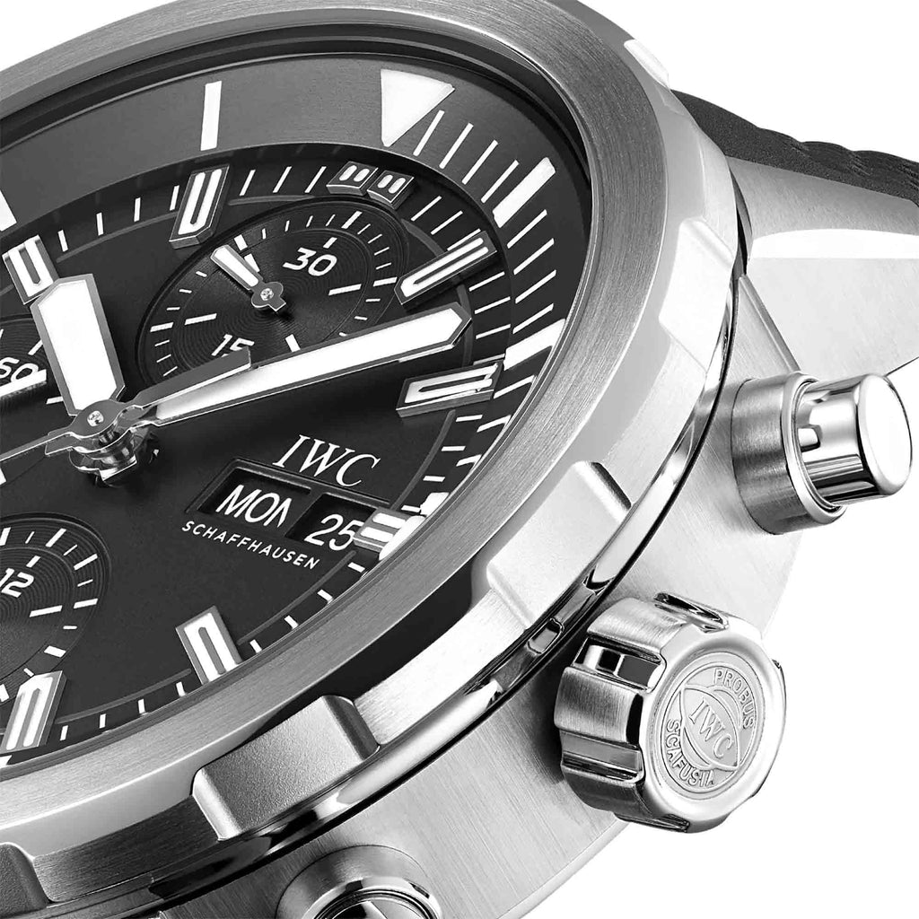 IWC Aquatimer Chronograph Black Dial Black Leather Strap Watch For Men - IW376803