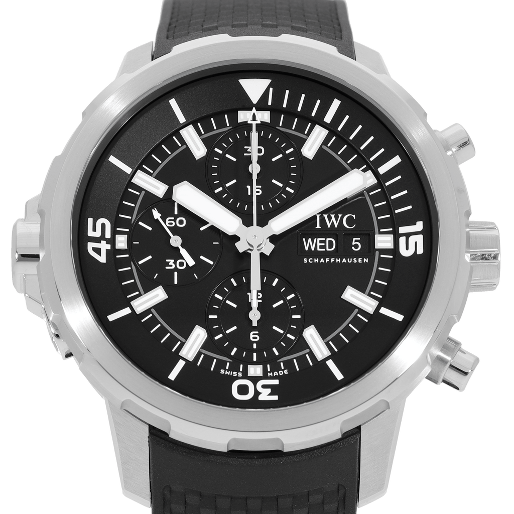 IWC Aquatimer Chronograph Black Dial Black Leather Strap Watch For Men - IW376803