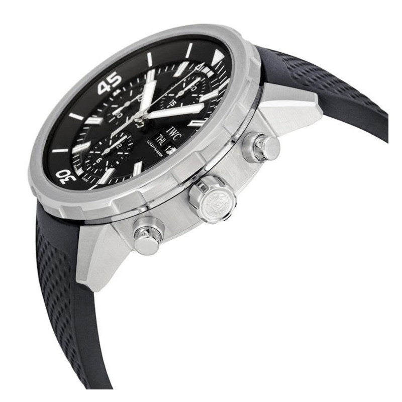 IWC Aquatimer Chronograph Black Dial Black Leather Strap Watch For Men - IW376803